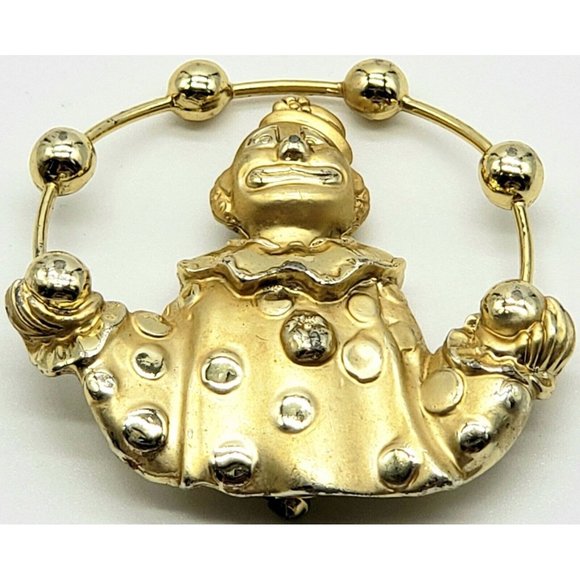 AJC Gold Tone Juggling Clown Vintage Brooch - Picture 2 of 8